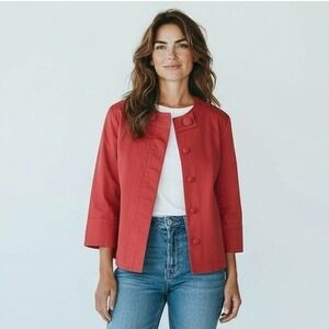 Talbots Jacket Women X Large Petite Coral Pink 3/4 Sleeve Stretch Cotton Office